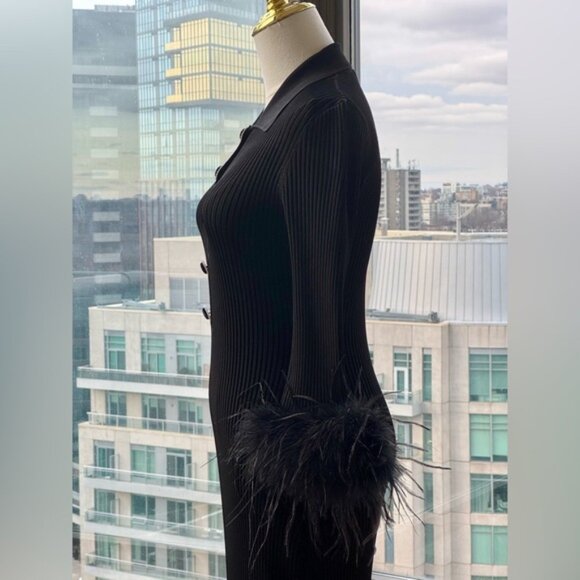 🆕 REBECCA VALLANCE 🧿 NWOT Soraya Feather-Trimmed Knit Midi Dress, Black - Sz S - Picture 6 of 14
